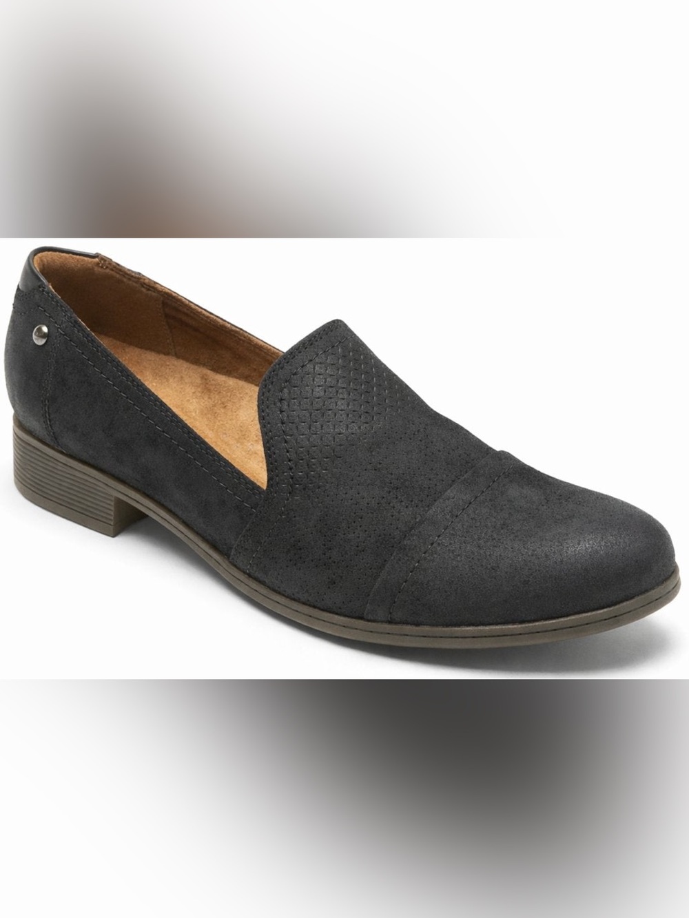 Cobb Hill Crosbie Slip-on Loafers Black Textured Suede Leather Comfort